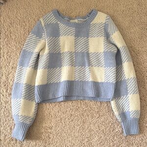 Blue and Cream Plaid Sweater